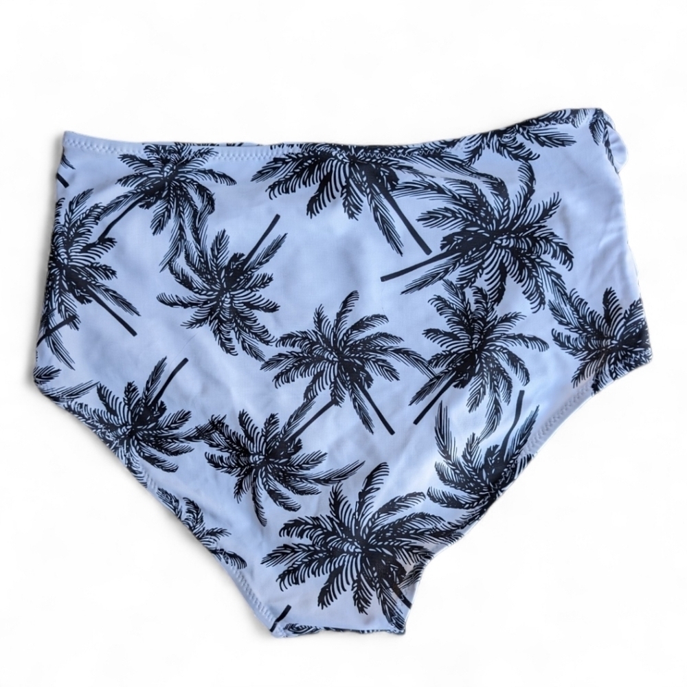 White and Black Palm Tree Print Women's Bathing Suit Swim Suit Bottoms - Picture 2 of 6